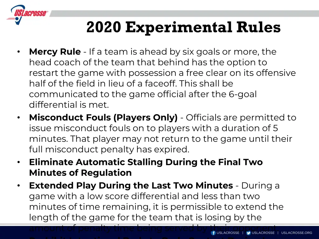 2020 experimental rules