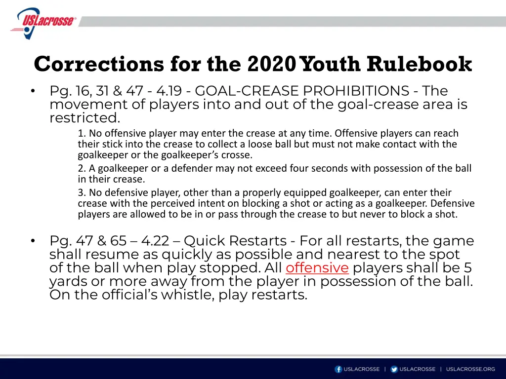 corrections for the 2020 youth rulebook