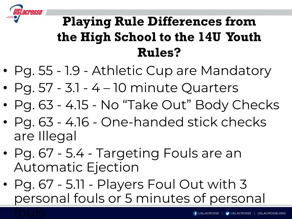 playing rule differences from the high school