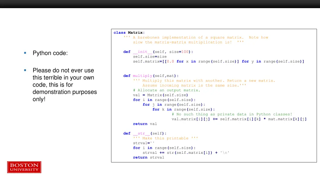 class matrix a barebones implementation