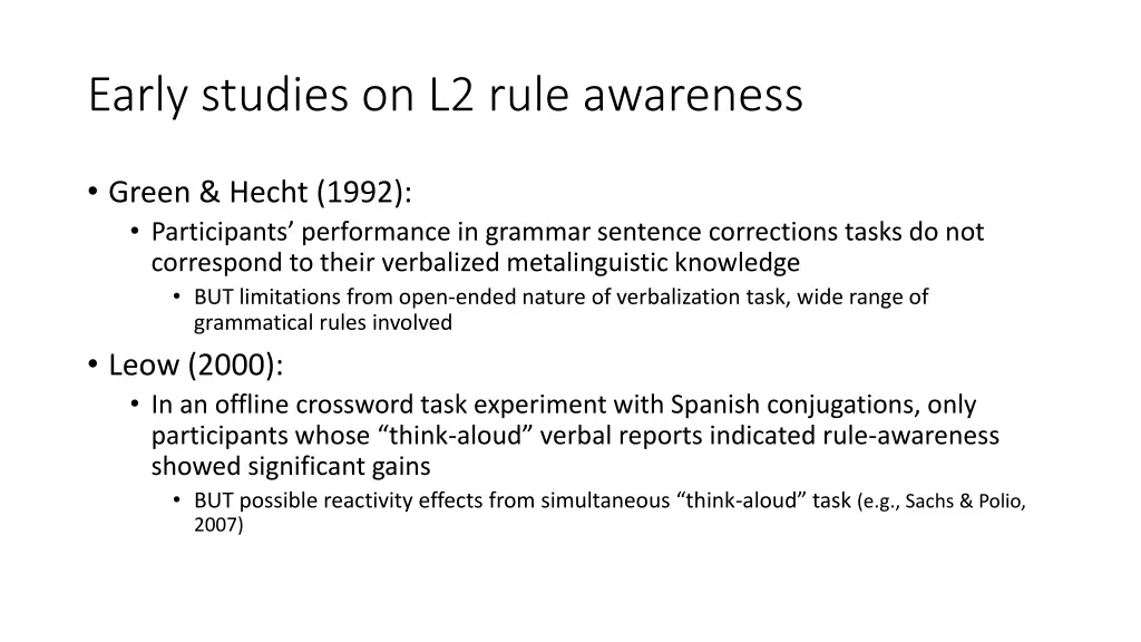 early studies on l2 rule awareness