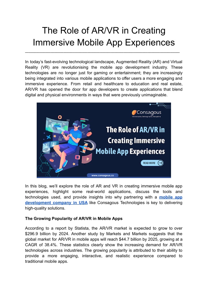 the role of ar vr in creating immersive mobile