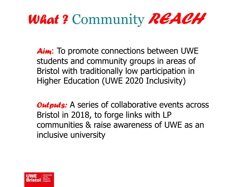 what community reach aim to promote connections