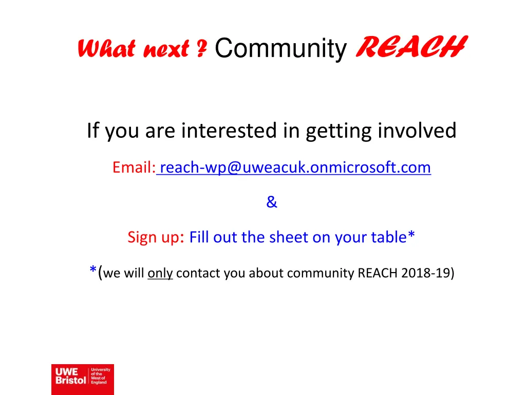 what next community reach