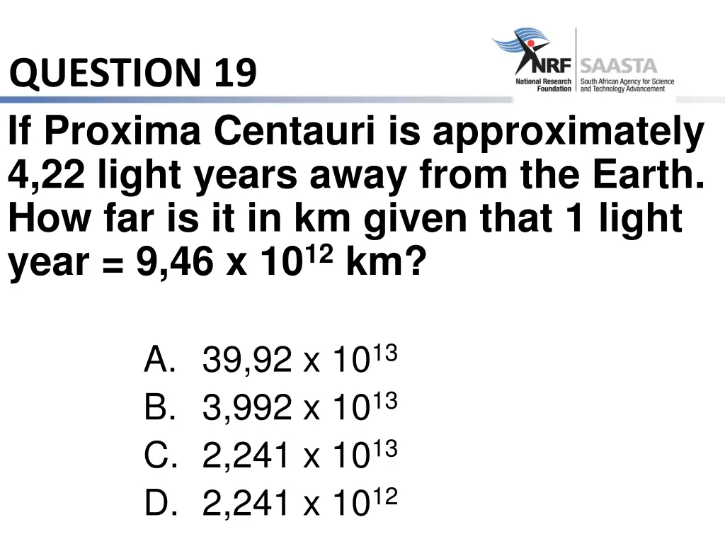 question 19 if proxima centauri is approximately