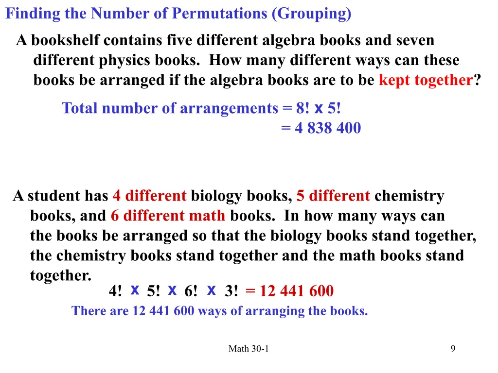 finding the number of permutations grouping