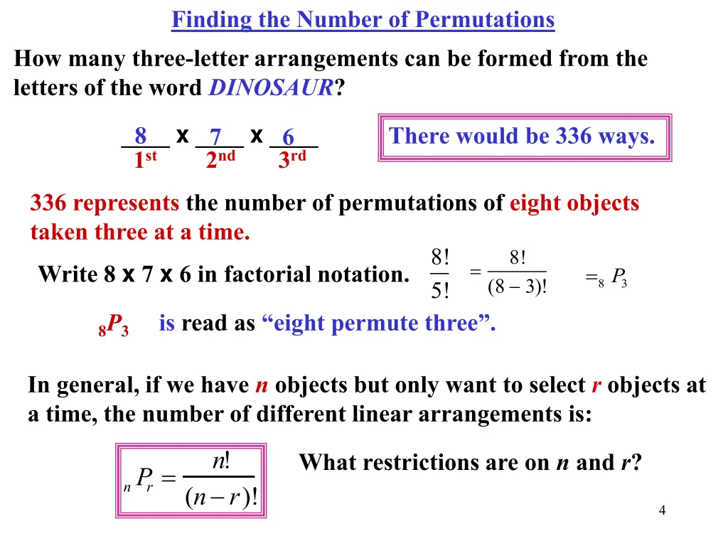 finding the number of permutations