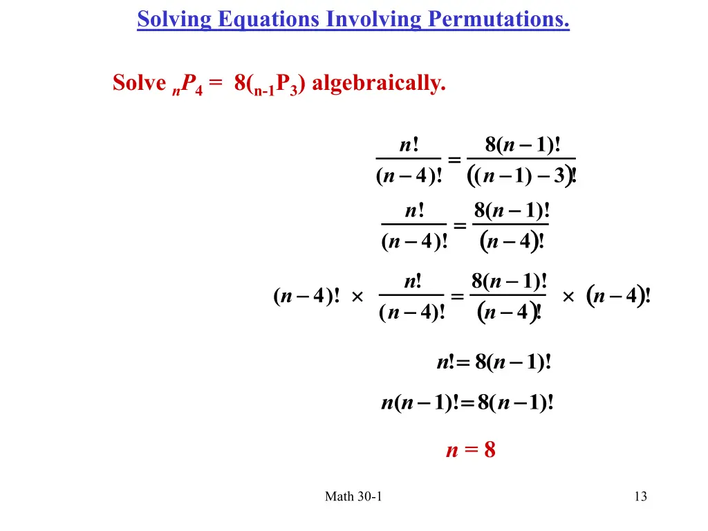 solving equations involving permutations 1