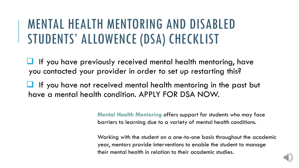 mental health mentoring and disabled students