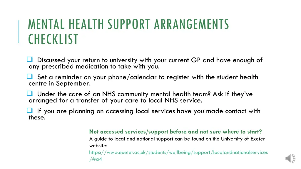 mental health support arrangements checklist