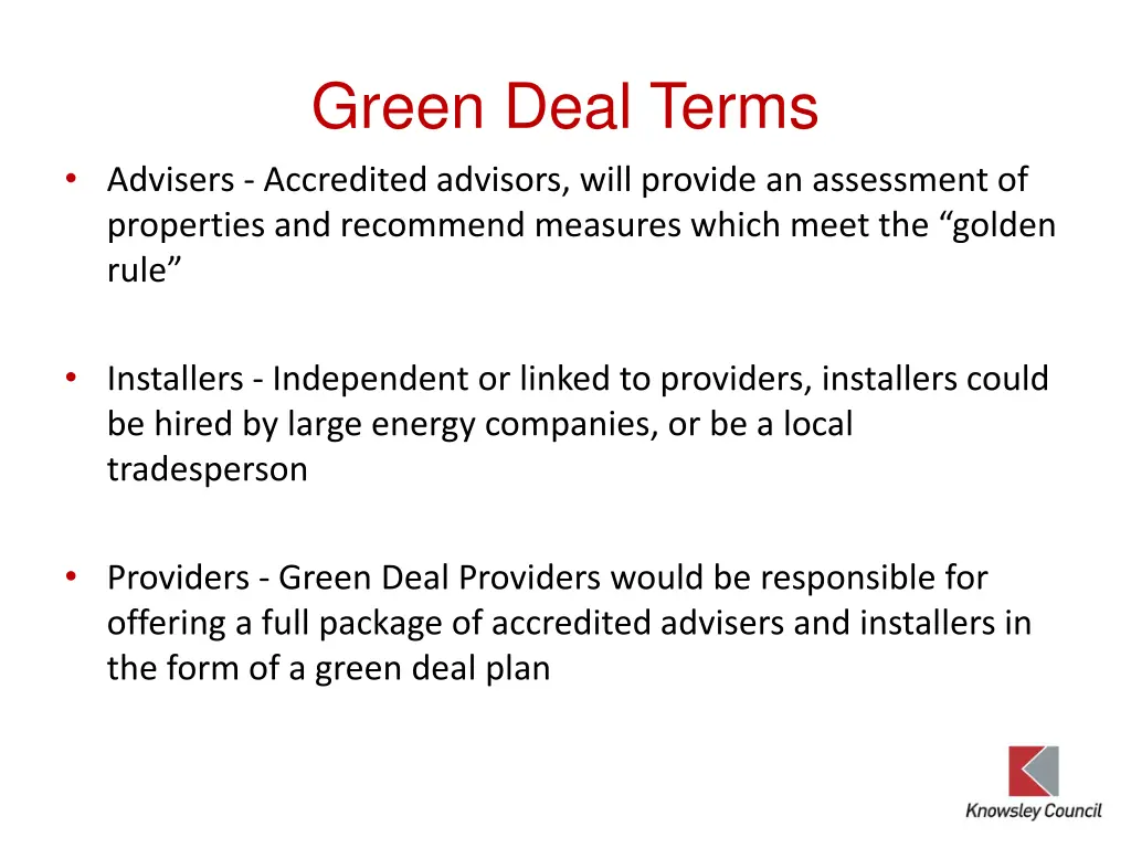 green deal terms advisers accredited advisors