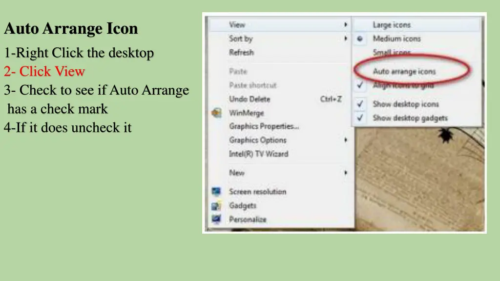 autoarrange icon 1 right click the desktop