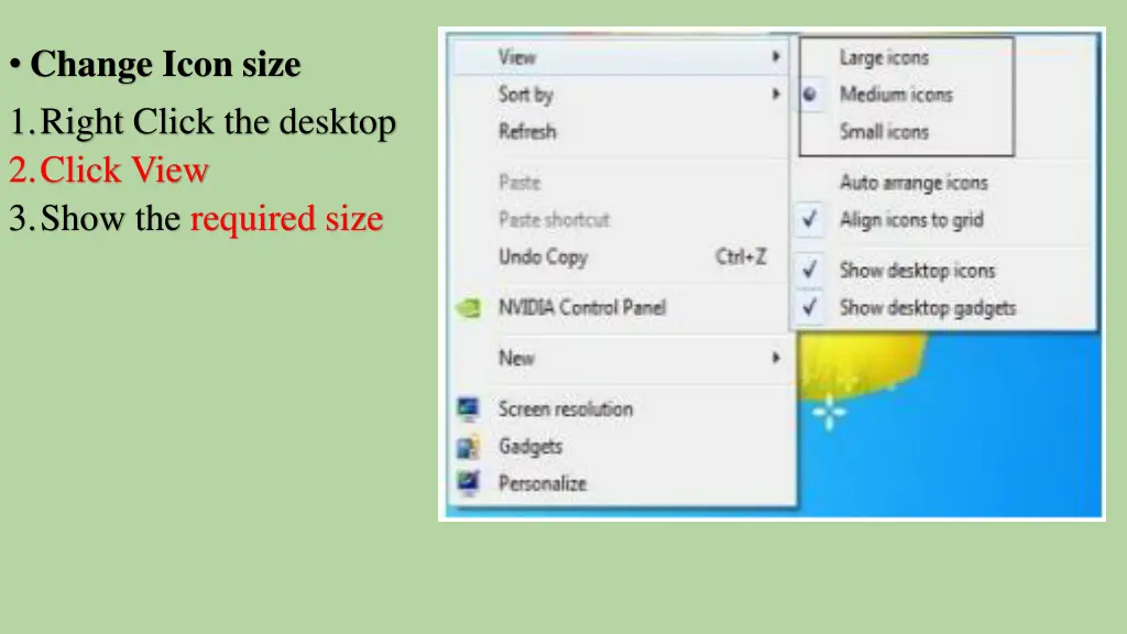 change icon size 1 right click the desktop