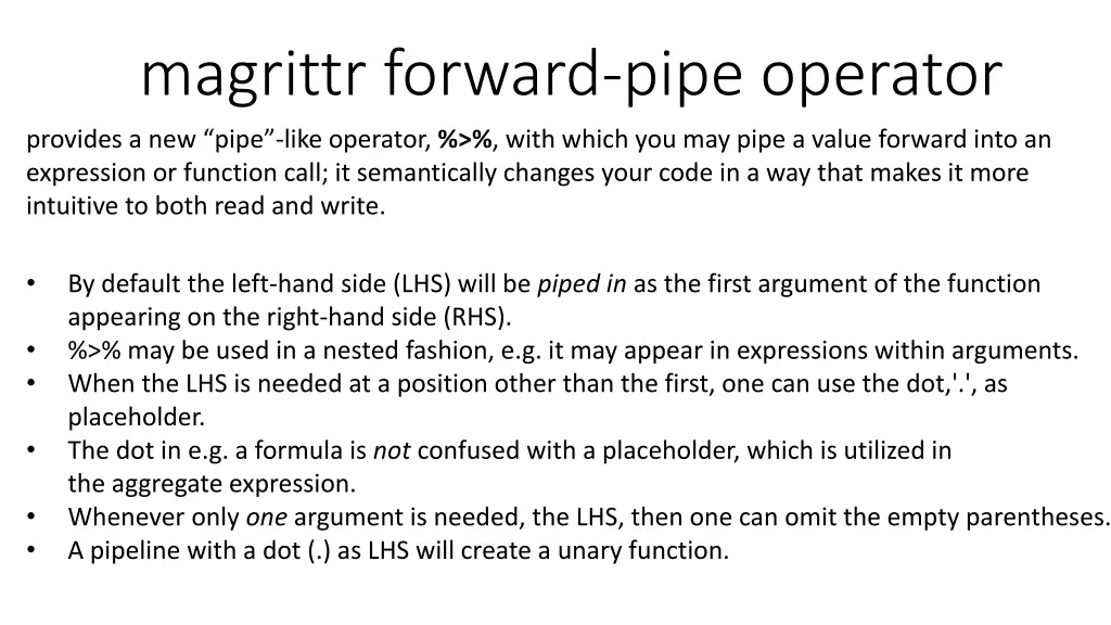 magrittr forward pipe operator