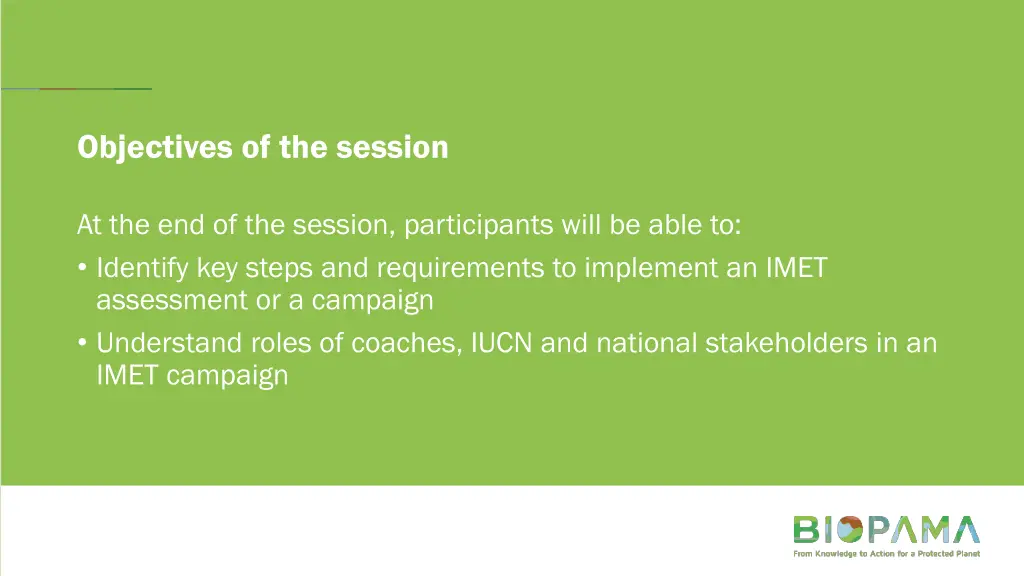 objectives of the session