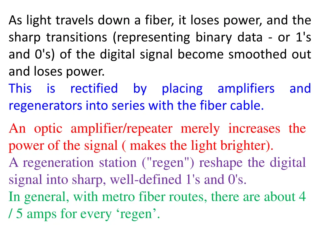 as light travels down a fiber it loses power