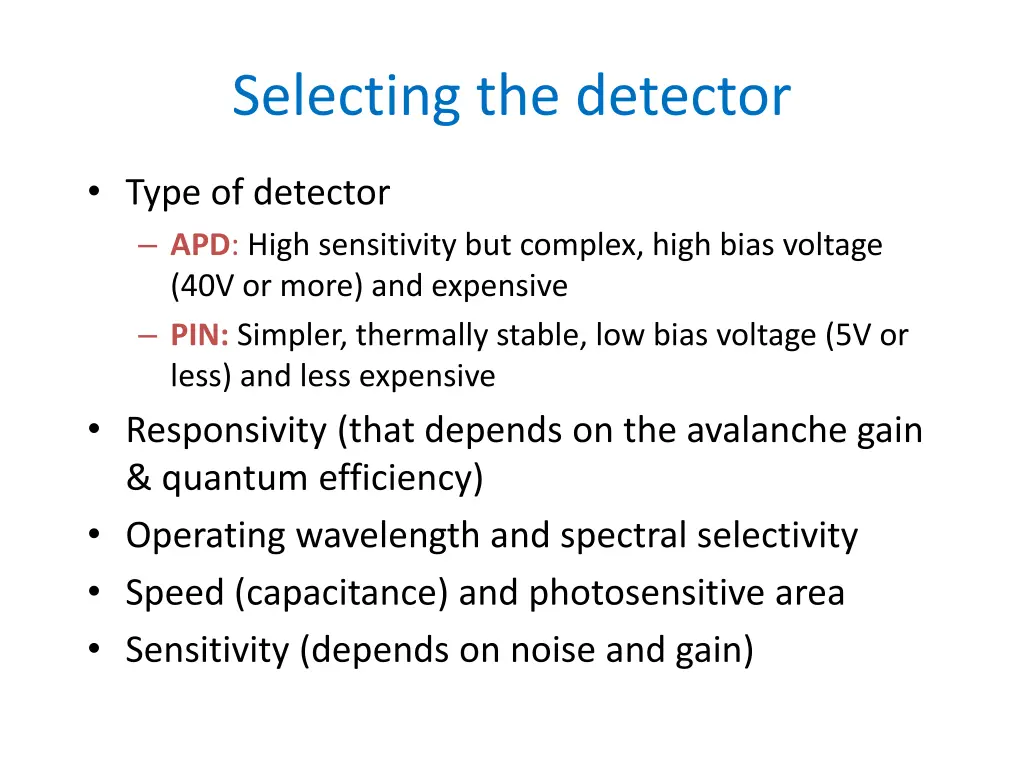 selecting the detector