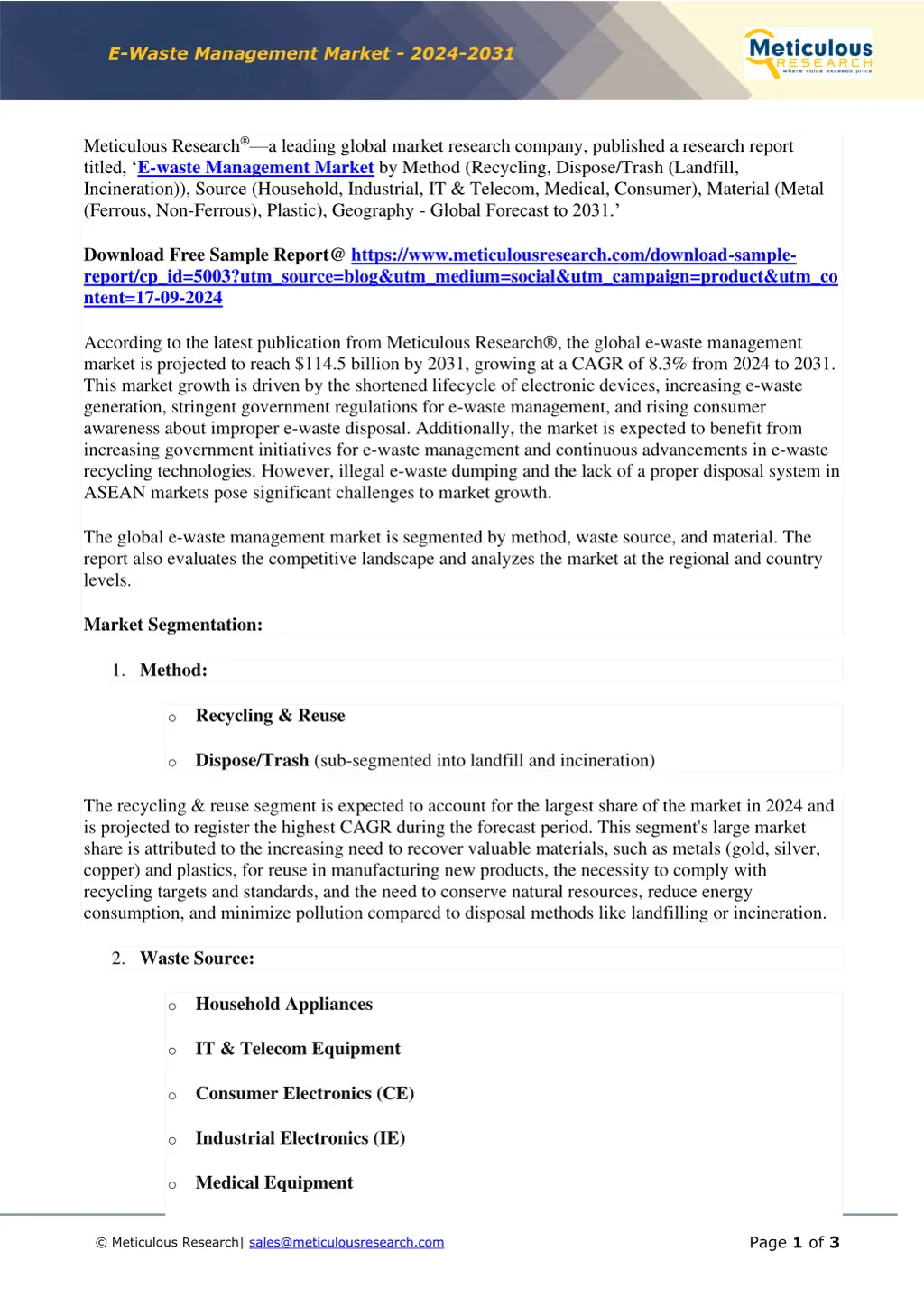 e waste management market 2024 2031