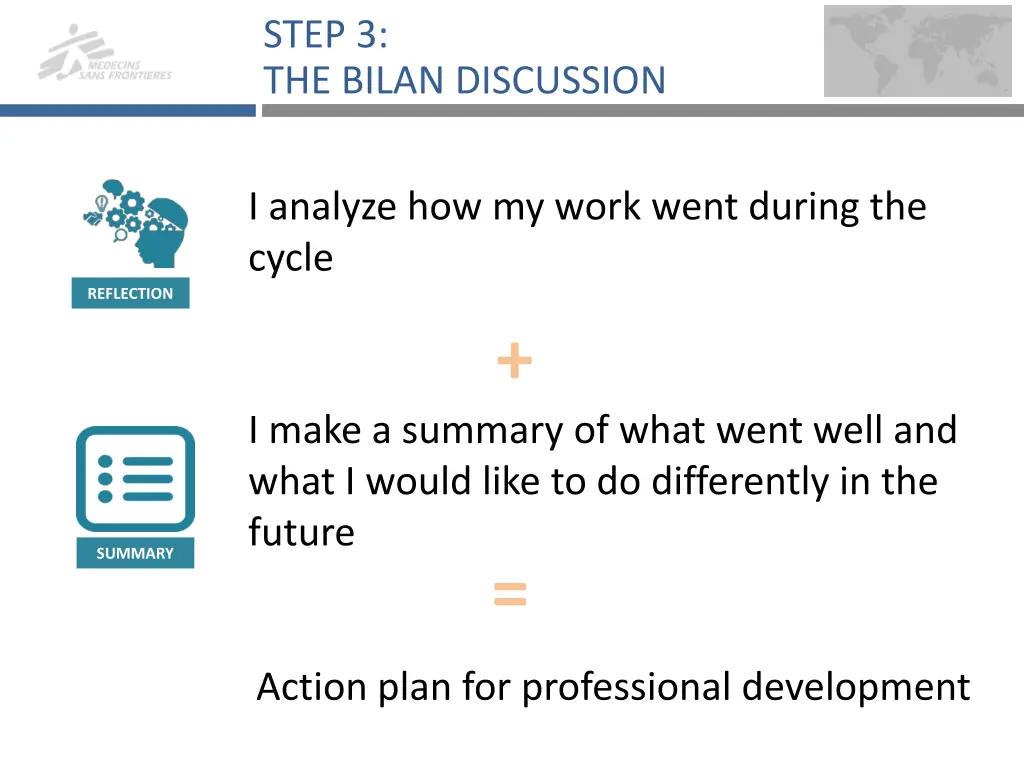 step 3 the bilan discussion