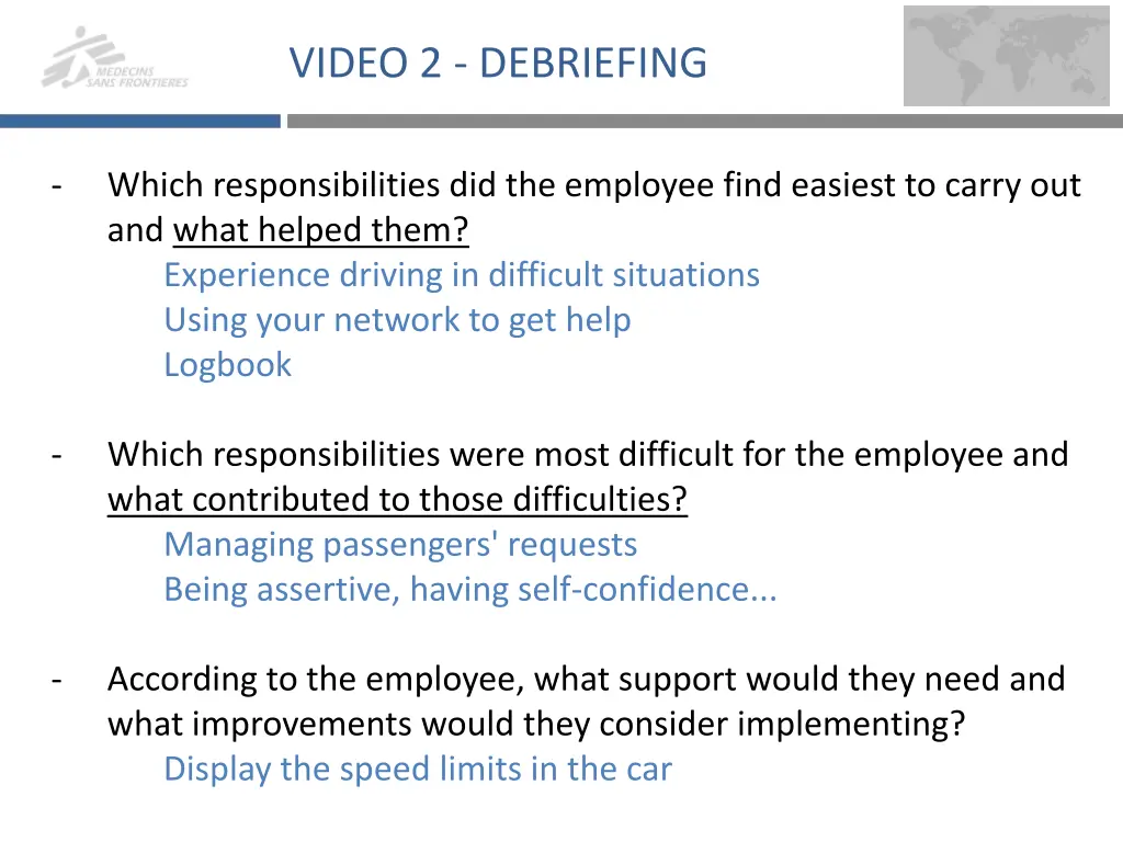 video 2 debriefing