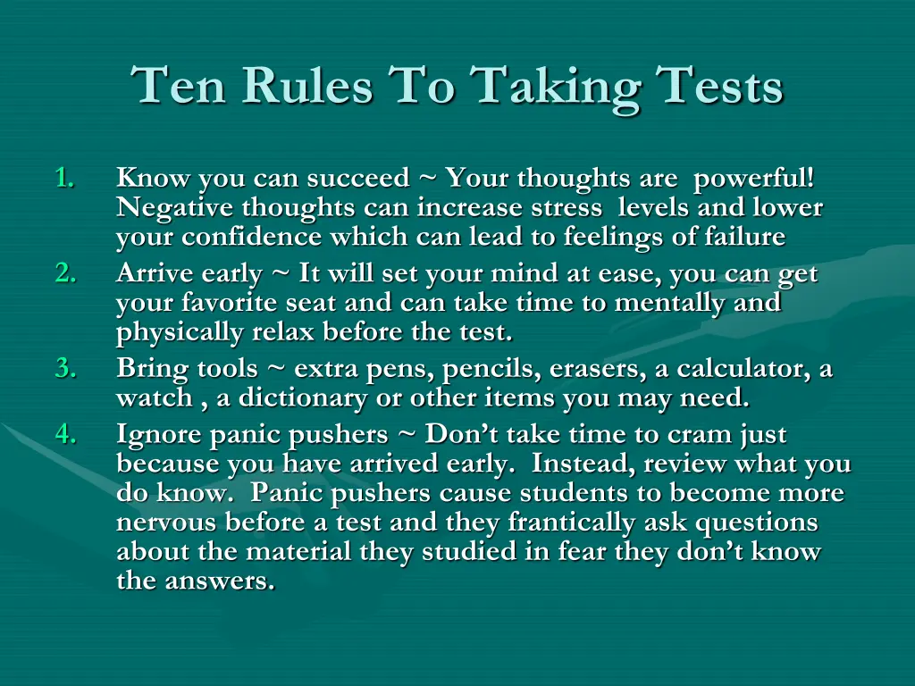 ten rules to taking tests