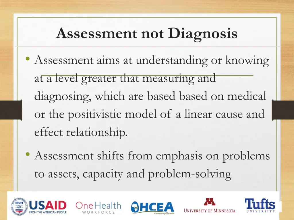 assessment not diagnosis