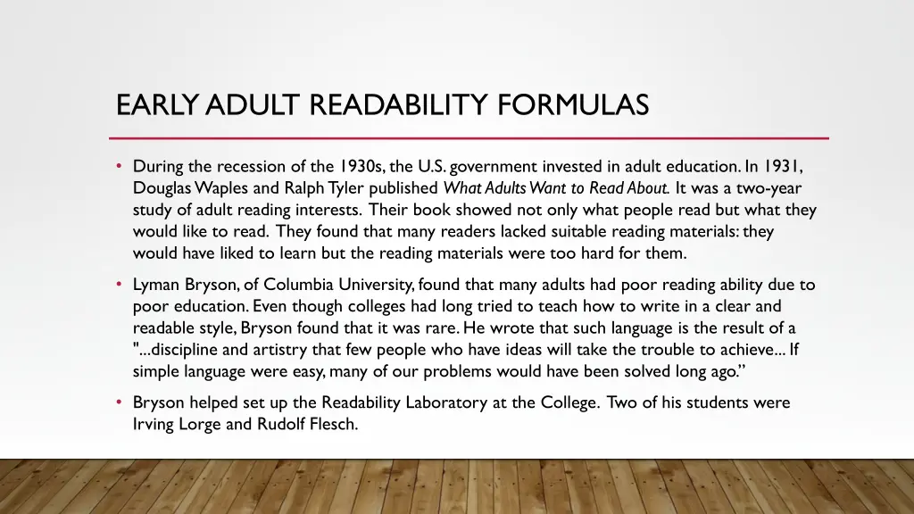 early adult readability formulas