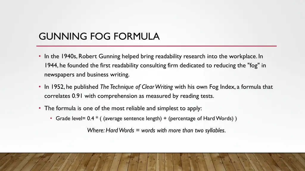 gunning fog formula