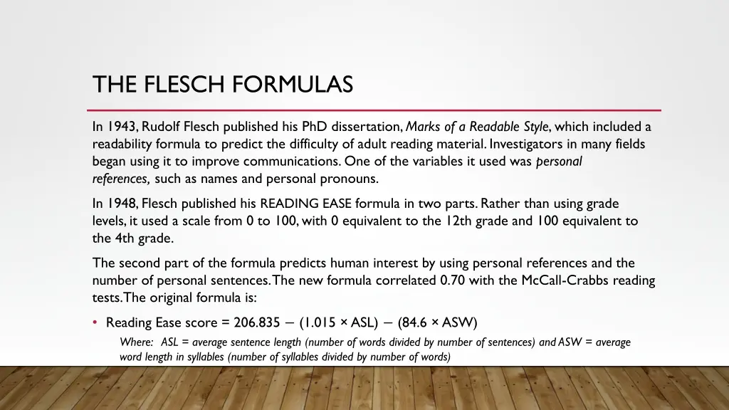 the flesch formulas