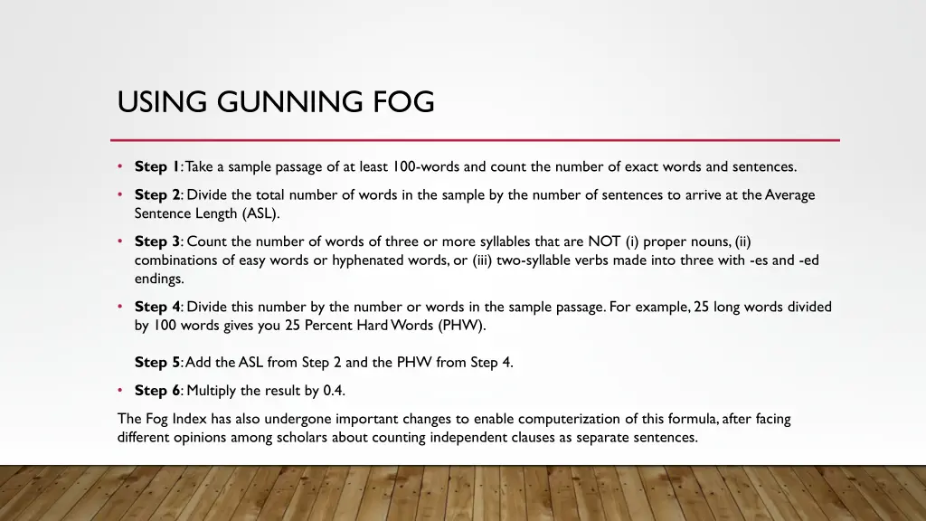 using gunning fog