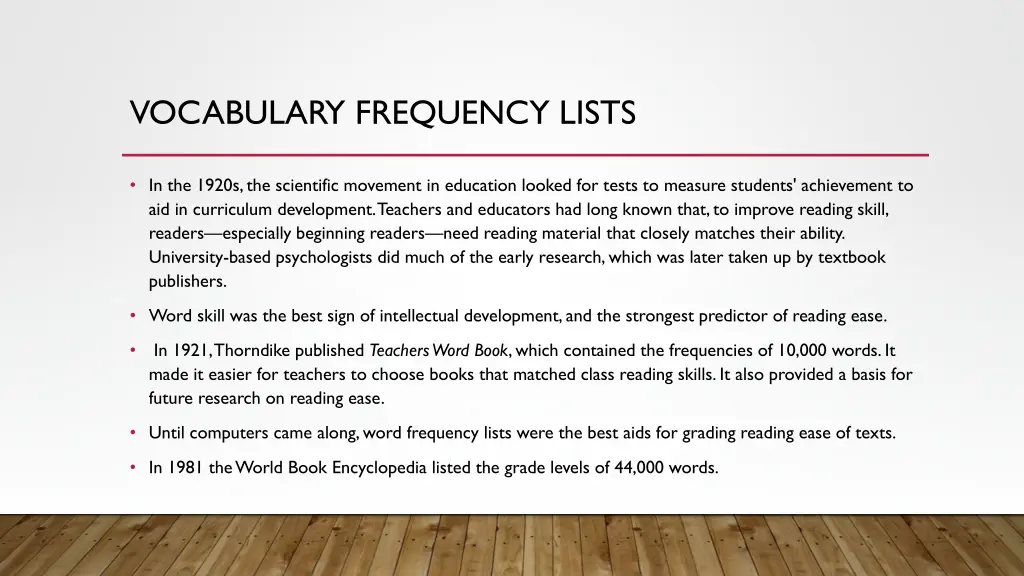 vocabulary frequency lists