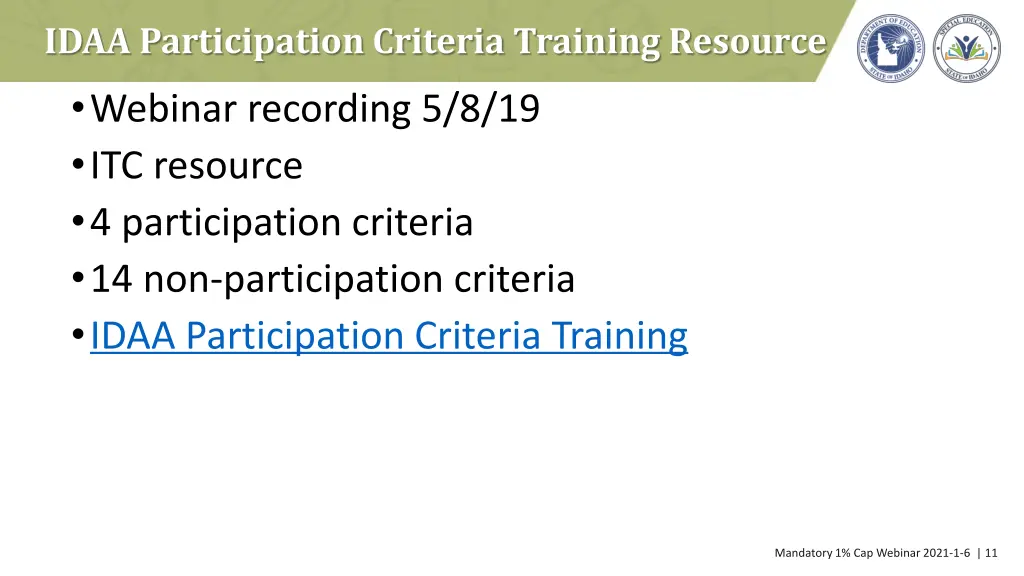 idaa participation criteria training resource