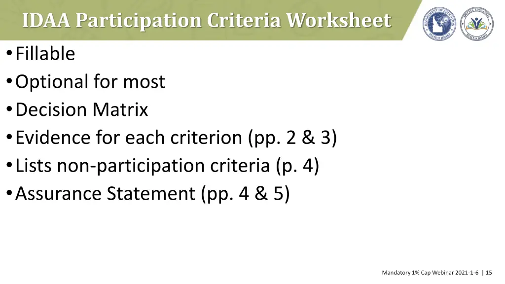 idaa participation criteria worksheet fillable 2