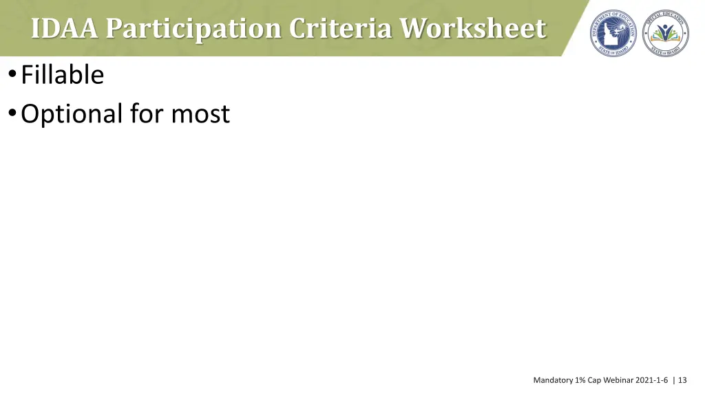 idaa participation criteria worksheet fillable