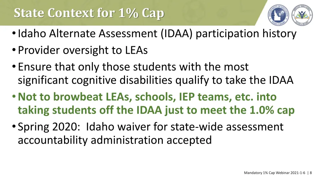 state context for 1 cap idaho alternate 1