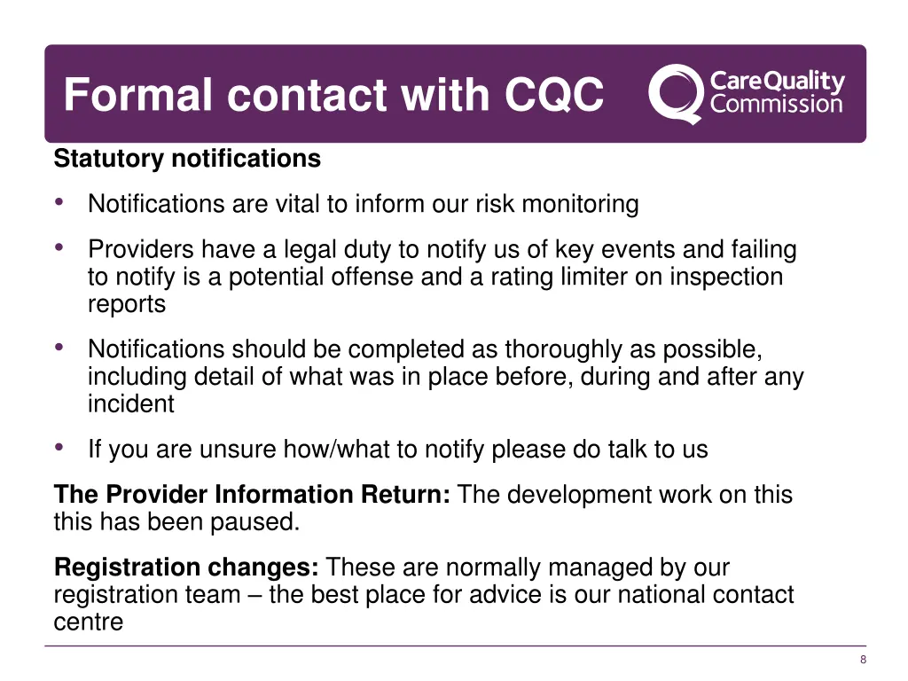 formal contact with cqc