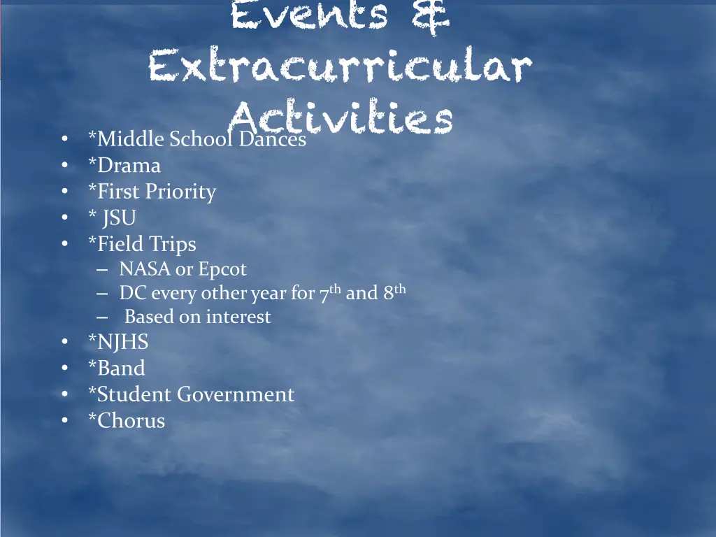 events extracurricular activities middle school