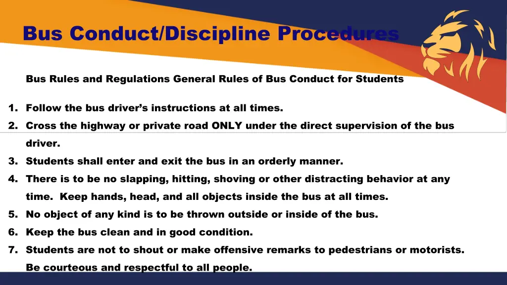 bus conduct discipline procedures