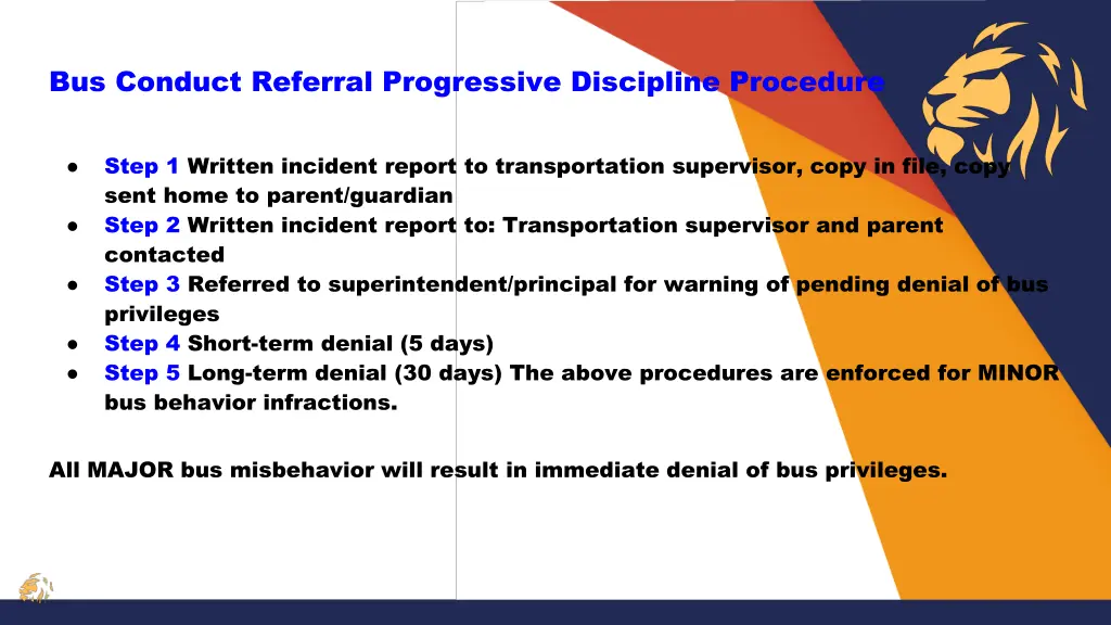 bus conduct referral progressive discipline