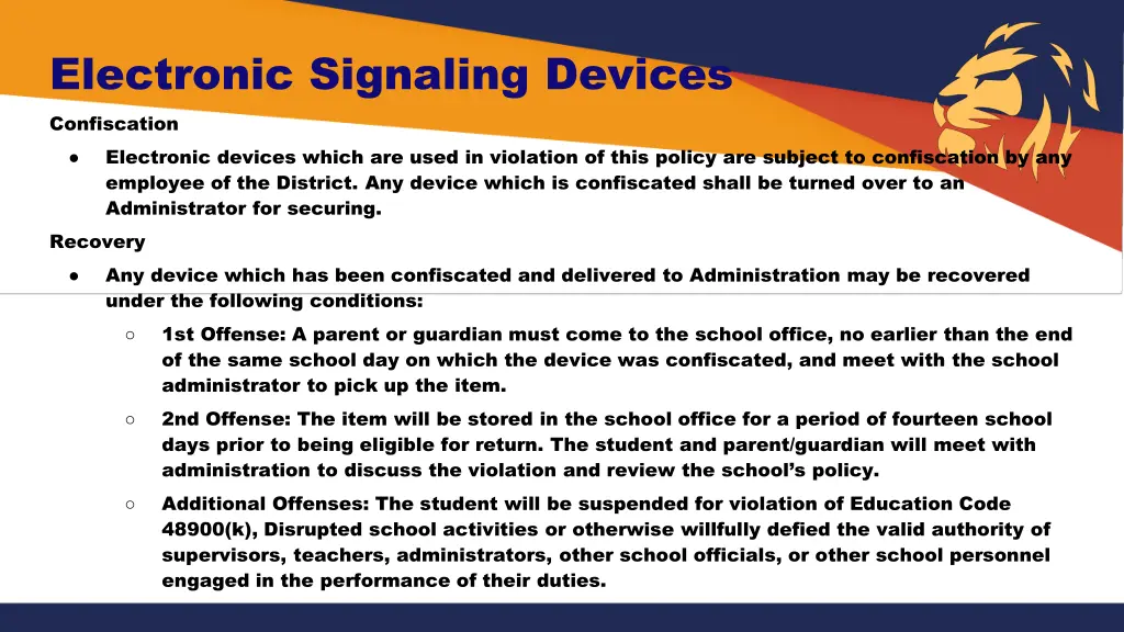 electronic signaling devices confiscation