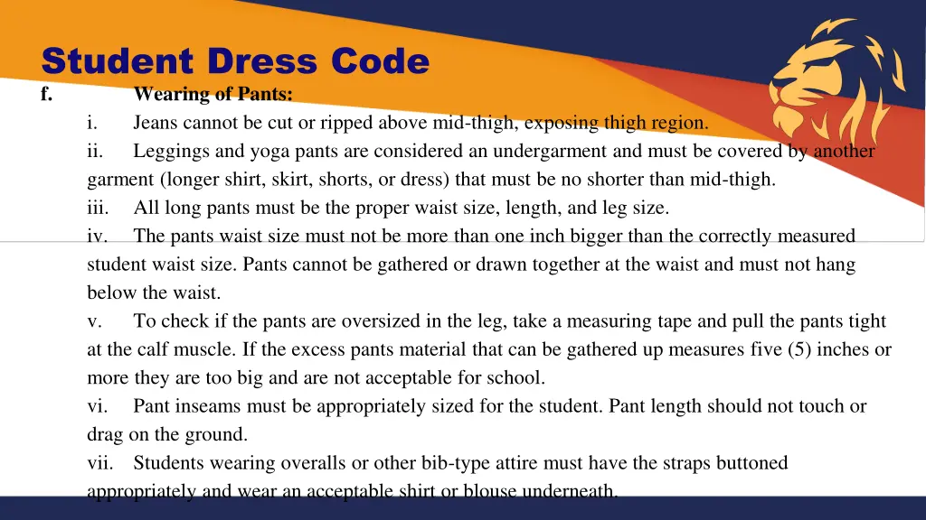 student dress code f wearing of pants i jeans