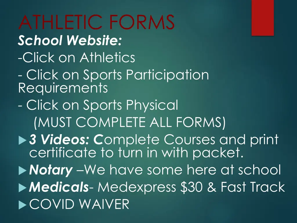 athletic forms school website click on athletics