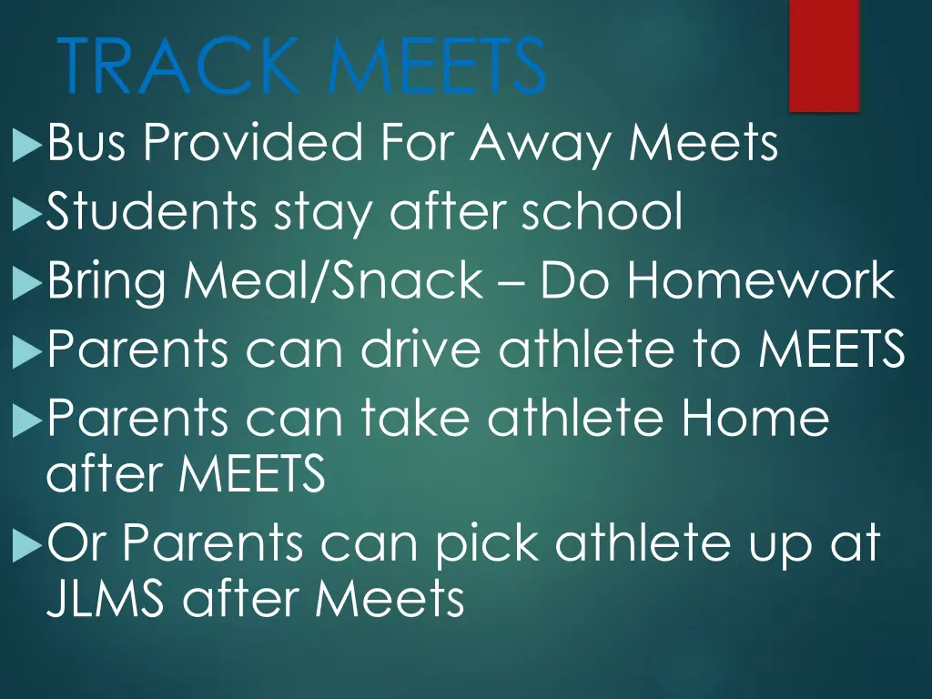 track meets bus provided for away meets students