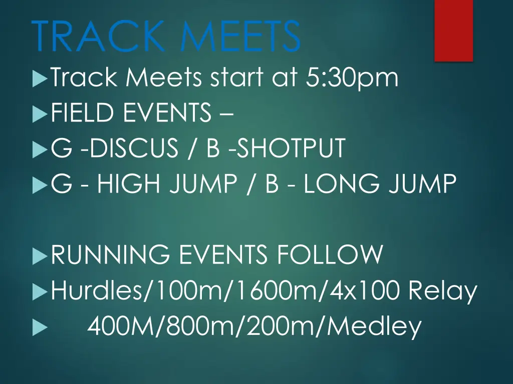 track meets track meets start at 5 30pm field