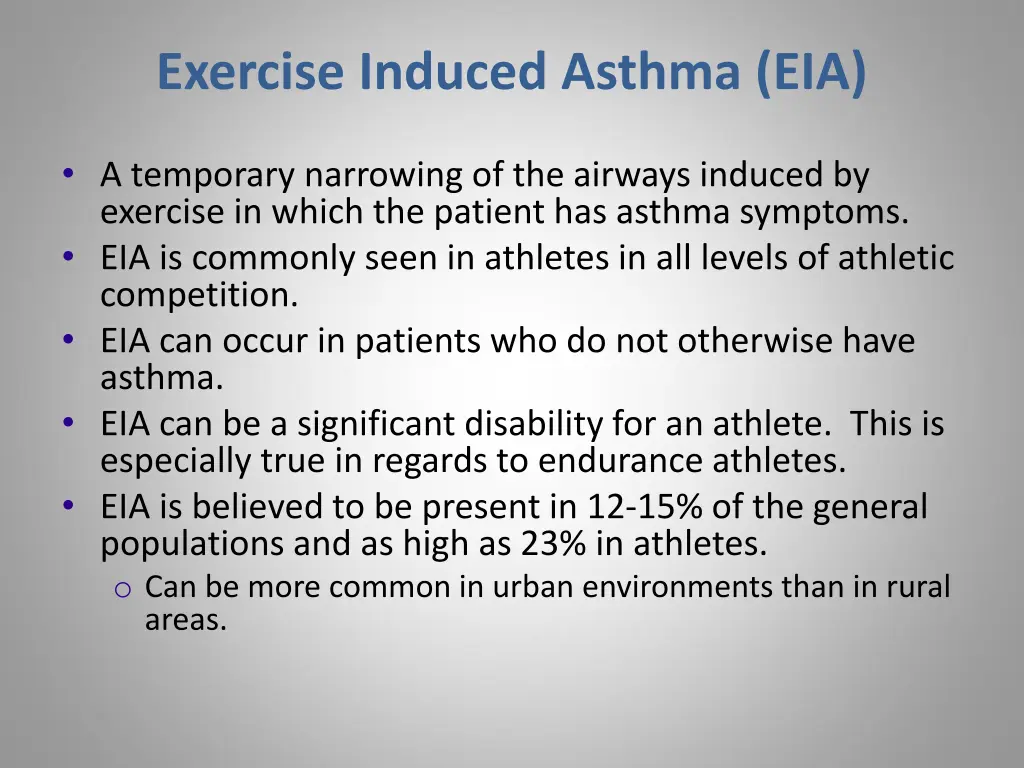 exercise induced asthma eia