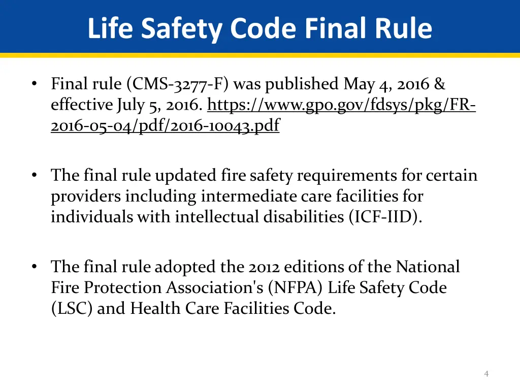 life safety code final rule