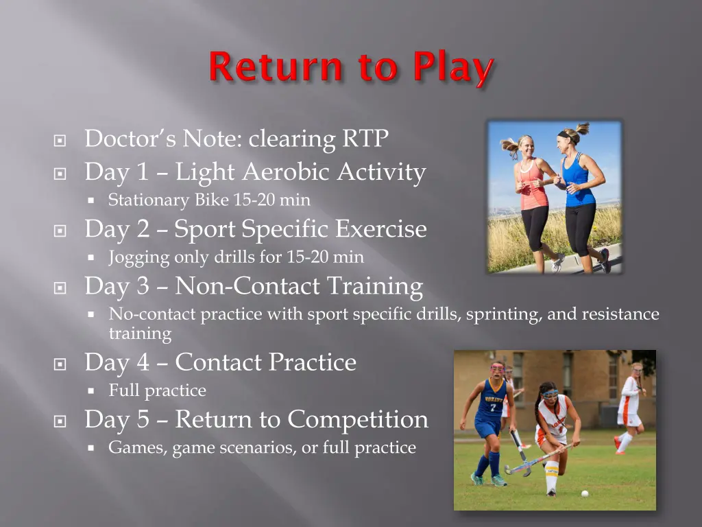 doctor s note clearing rtp day 1 light aerobic