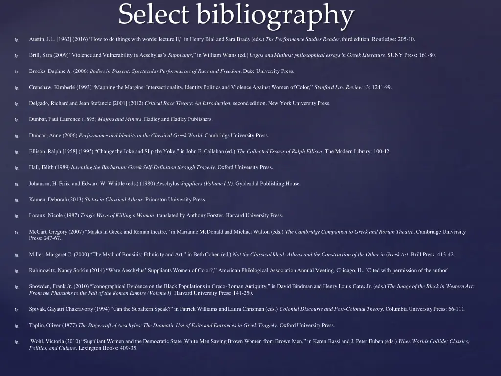 select bibliography