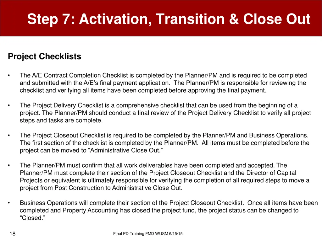 step 7 activation transition close out 15