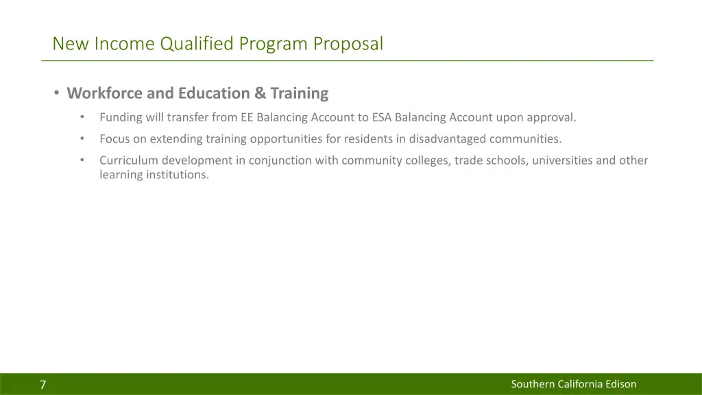 new income qualified program proposal